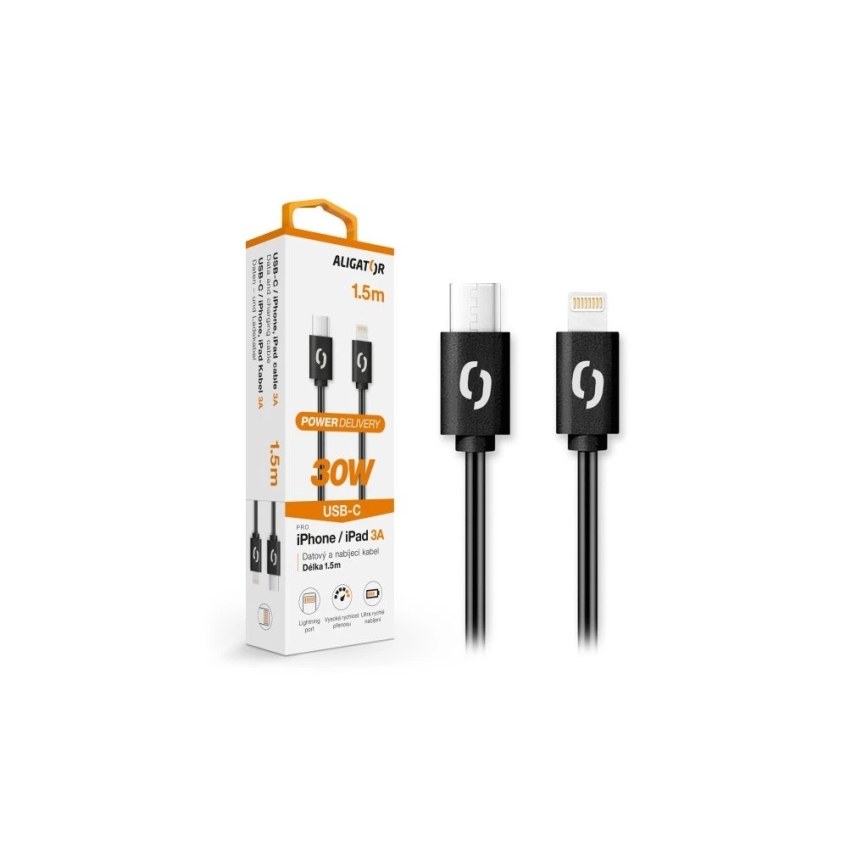 Aligator DATKP50 - USB-кабель USB-C / Lightning 30 Вт Power Delivery 1,5 м чёрный