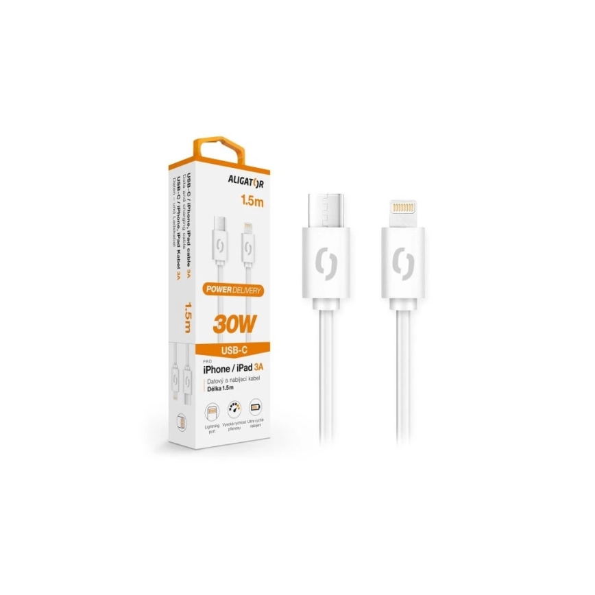 Aligator DATKP51 - USB-кабель USB-C / Lightning 30 Вт Power Delivery 1,5 м білий