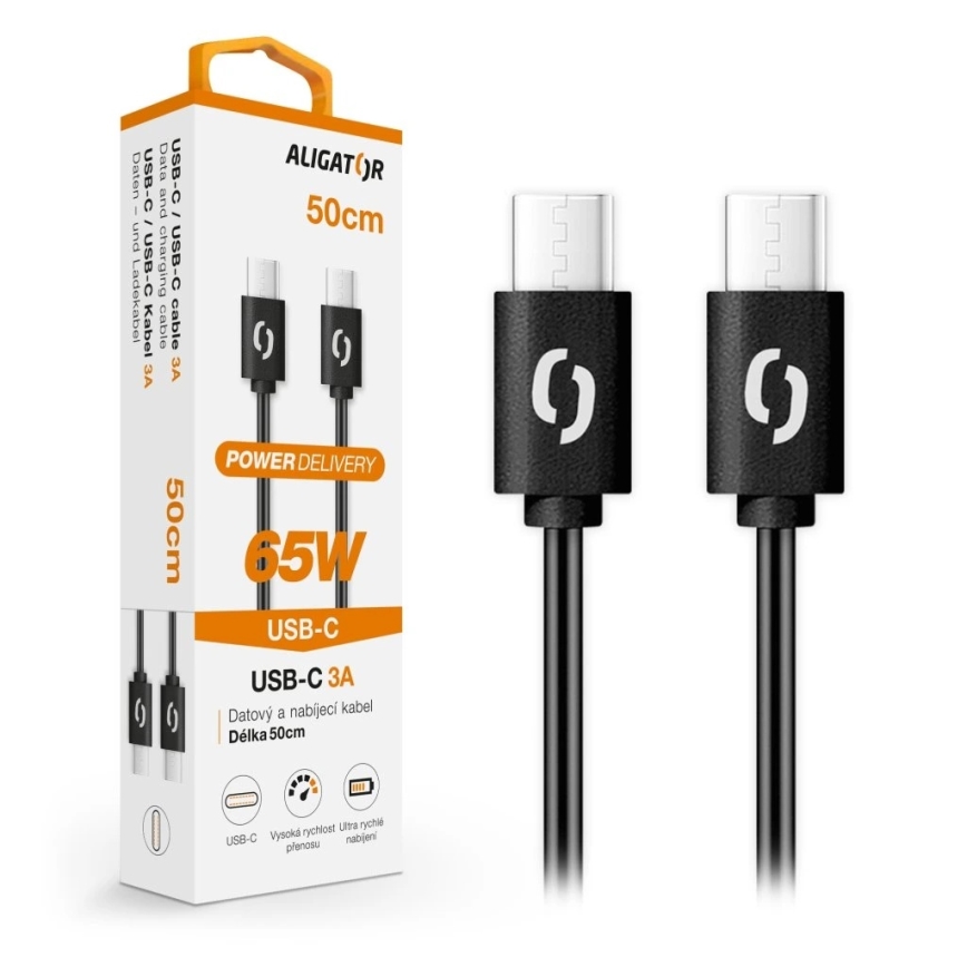 Aligator DATKP54 - USB-кабель USB-C / USB-C 65W Power Delivery 0,5m чорний