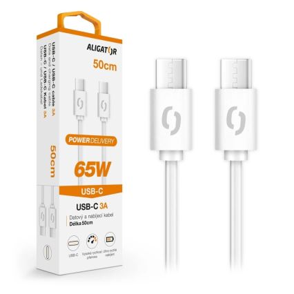Aligator DATKP55 - USB-кабель USB-C / USB-C, 65 Вт з підтримкою Power Delivery, 0,5 м, білий