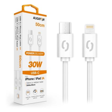 Aligator DATKP57 - USB-кабель USB-C / Lightning 30 Вт Power Delivery 0,5 м білий