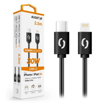 Aligator DATKP60 - USB-кабель USB-C / Lightning, 30 Вт USB Power Delivery, 2,5 м, чорний