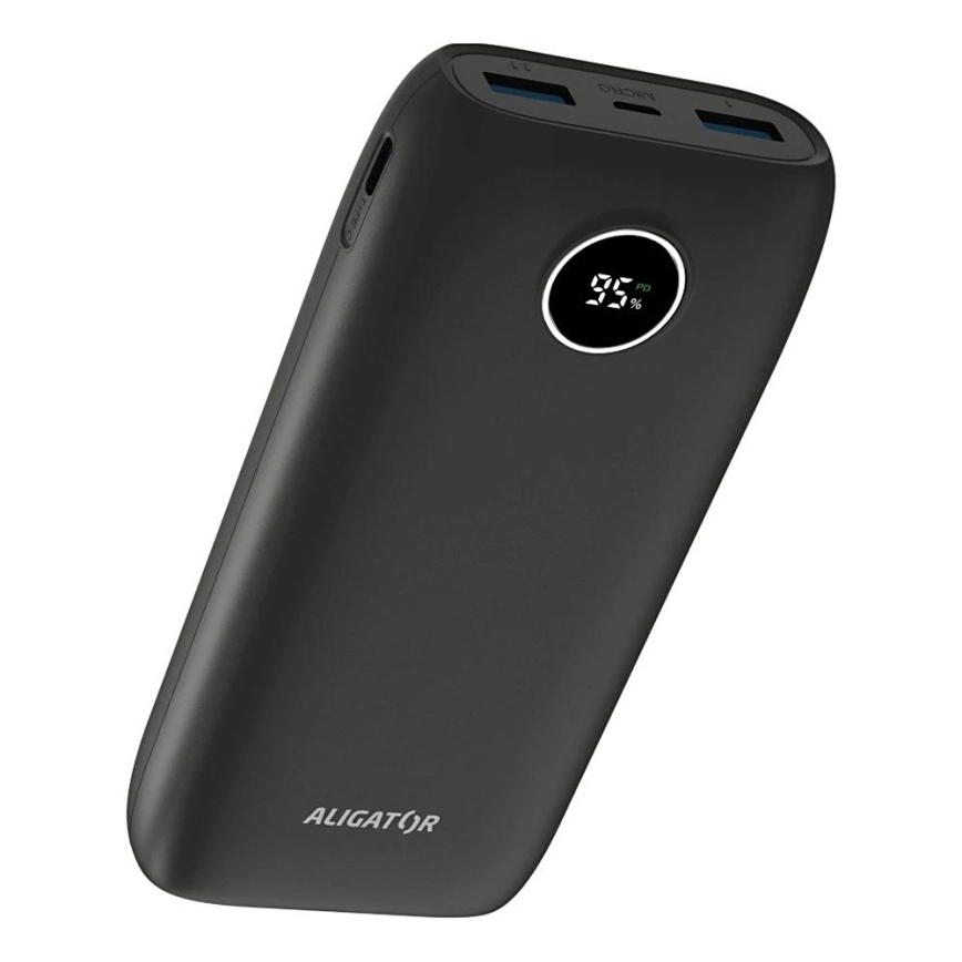 Aligator PBPD20BK - портативный аккумулятор с ЖК-дисплеем и поддержкой Power Delivery, 20000 mAh/20Вт/3,7В, чёрный