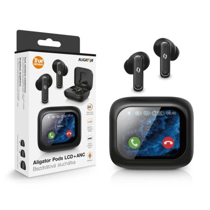 Aligator TWS07 - Беспроводные наушники Pods с ЖК-дисплеем + активным шумоподавлением (ANC) 400 мА·ч + 2x 40 мА·ч чёрные