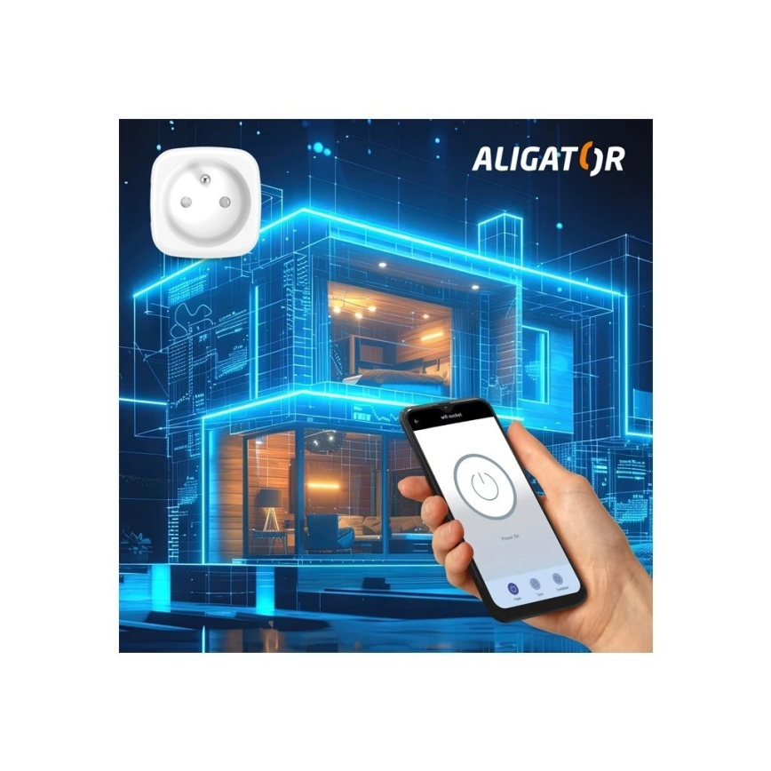 Aligator WAL001 - Розумна розетка 3680W/230V/Тип E/16A Wi-Fi Tuya