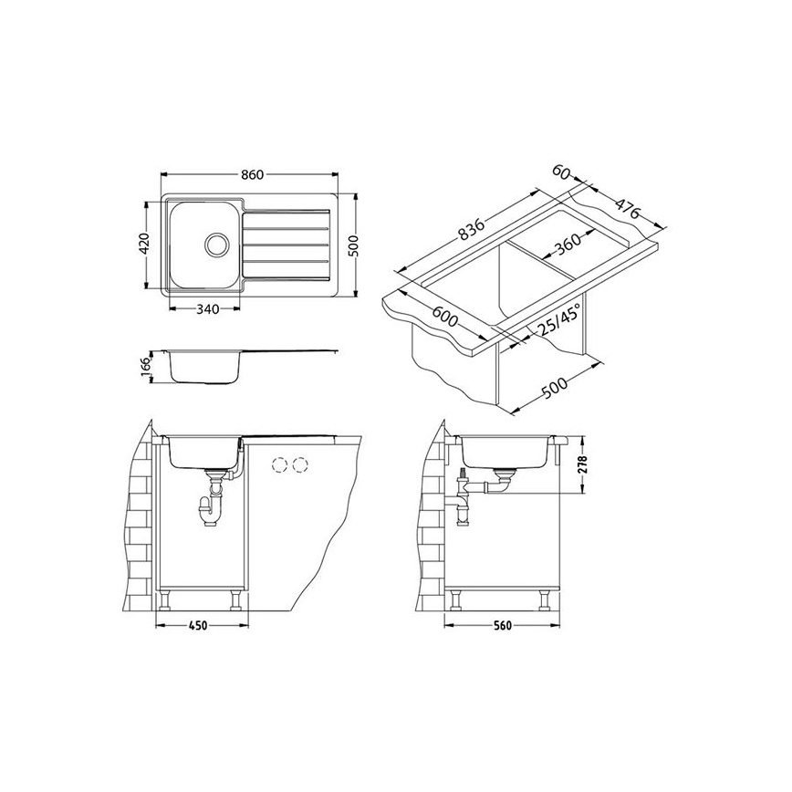 ALVEUS 1065560 - Кухонная мойка LINE 86x50 см нержавеющая сталь/сатин