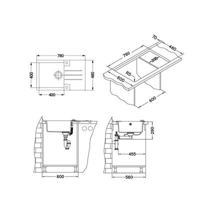 ALVEUS 1090942 - Кухонная раковина ROCK 78x48 см гранит/черный