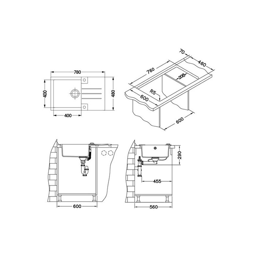 ALVEUS 1090942 - Кухонная раковина ROCK 78x48 см гранит/черный
