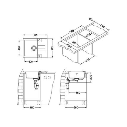 ALVEUS 1090951 - Кухонная раковина ROCK 59,5x47,5 см гранит/черный