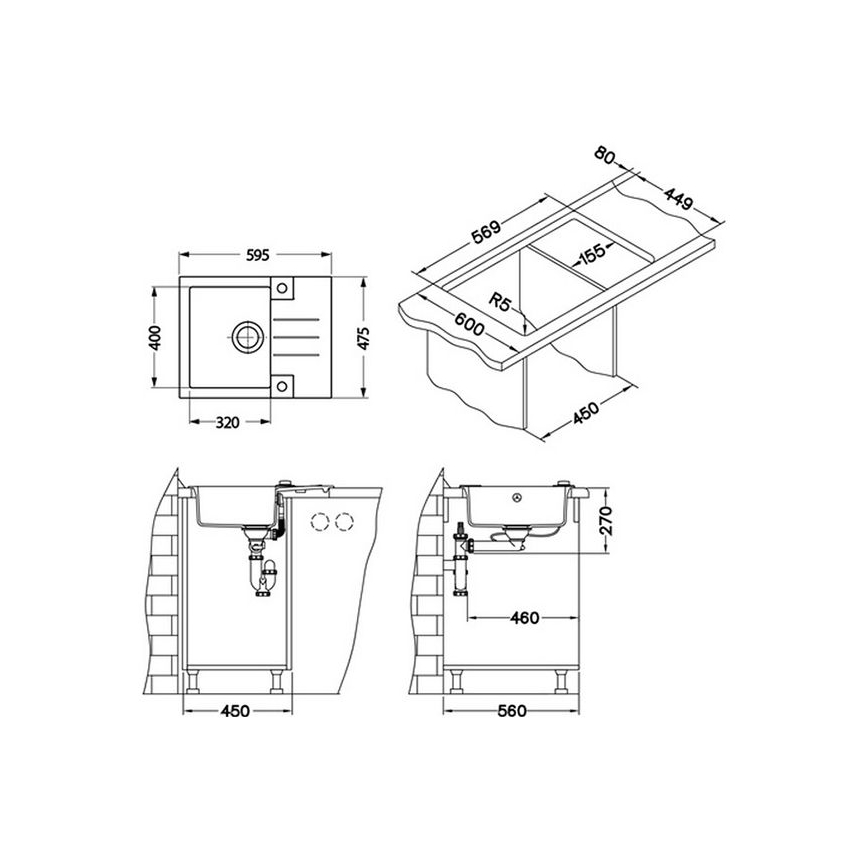 ALVEUS 1090951 - Кухонная раковина ROCK 59,5x47,5 см гранит/черный