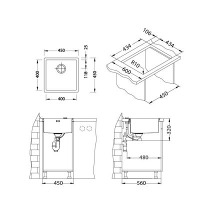 ALVEUS 1103319 - Кухонная раковина QUADRIX 45x45 см монарший золотистый