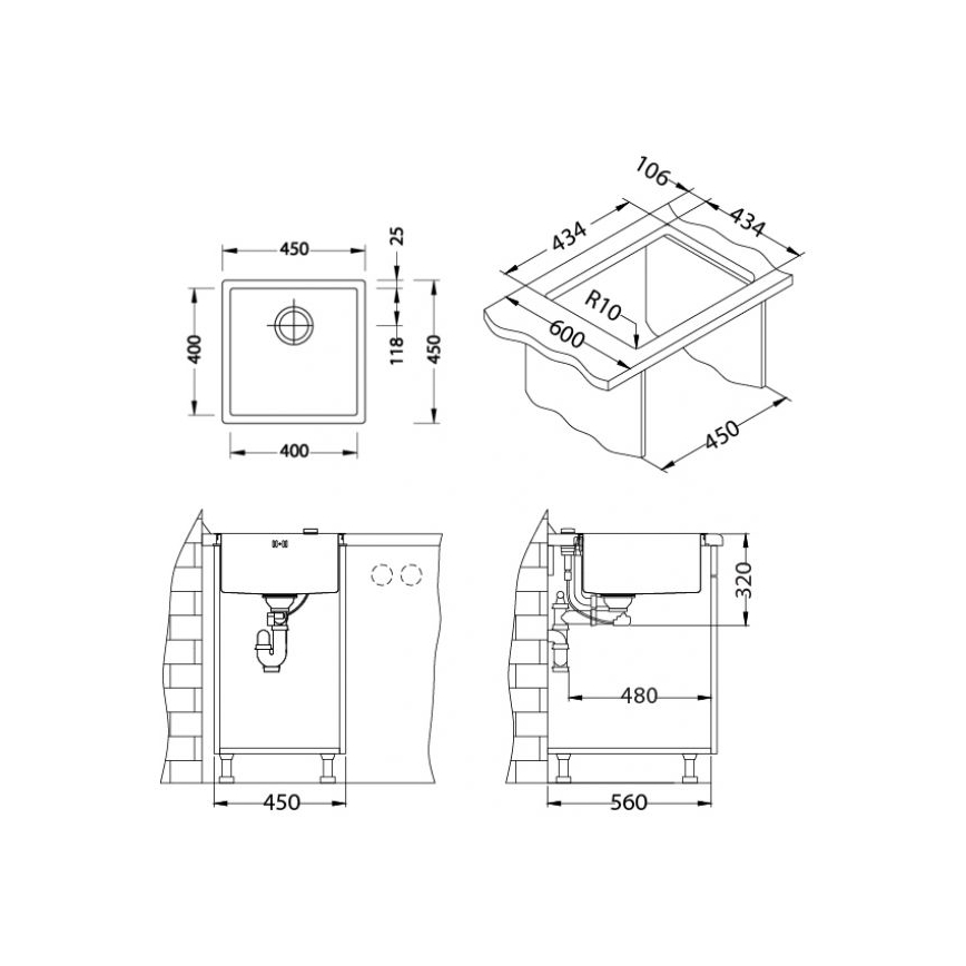 ALVEUS 1103381 - Кухонная раковина QUADRIX 45x45 см монарший бронзовый