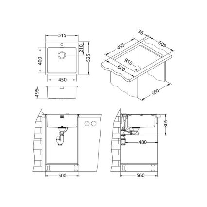 ALVEUS 1106867 - Кухонная раковина PURE 52,5x51,5 см монарший золотистый