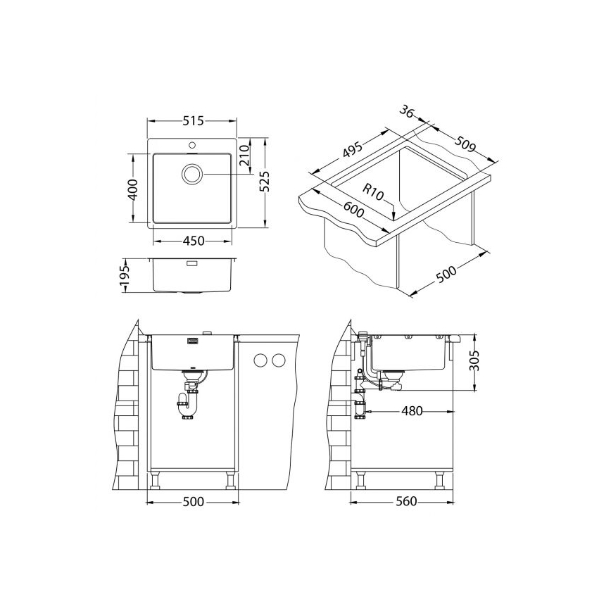 ALVEUS 1106867 - Кухонная раковина PURE 52,5x51,5 см монарший золотистый
