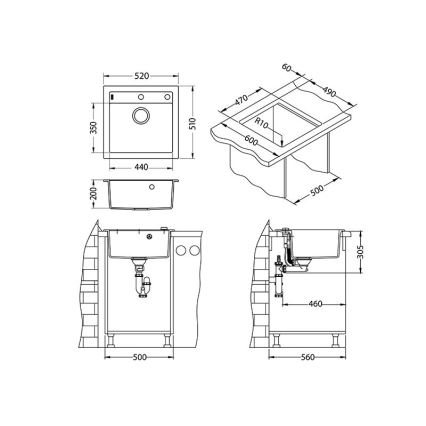ALVEUS 1107889 - Кухонная раковина FORMIC 52x51 см гранит/бежевый