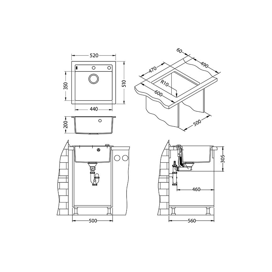 ALVEUS 1107889 - Кухонная раковина FORMIC 52x51 см гранит/бежевый