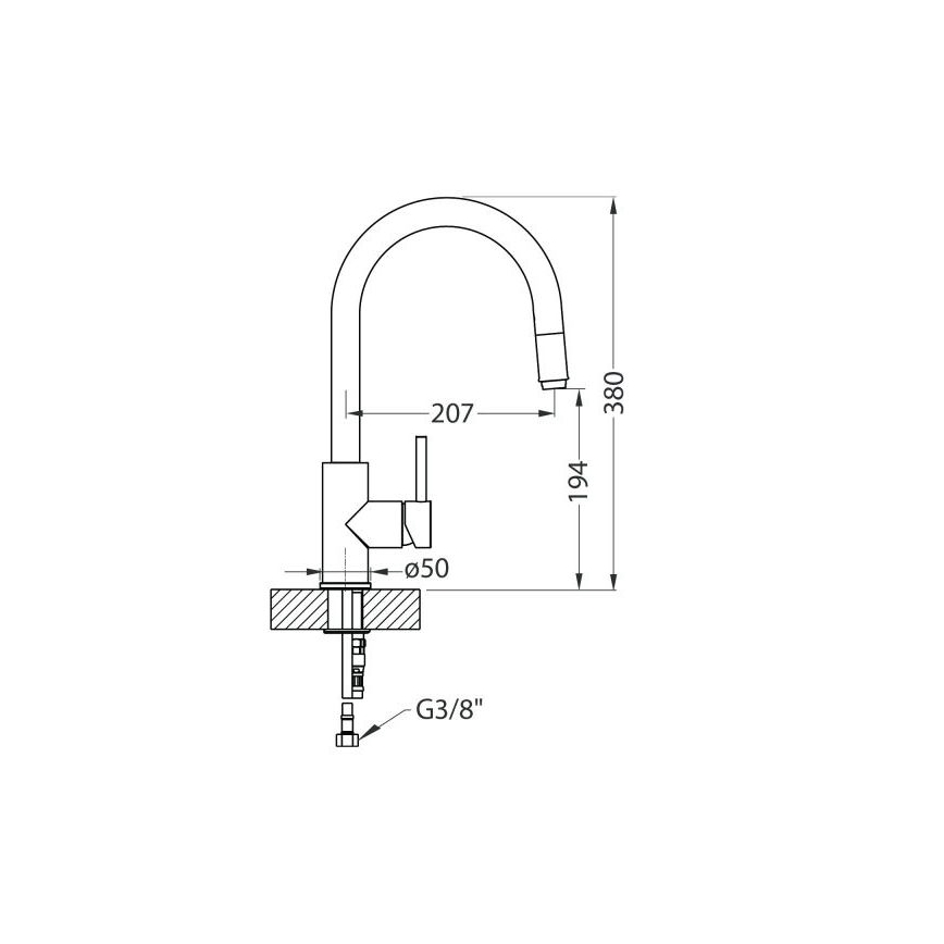 ALVEUS 1129021 - Смеситель для мойки с выдвижным душем DELOS 38 см, блестящий хром