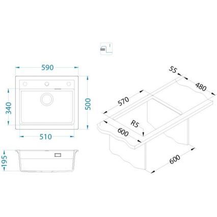 ALVEUS 1131991 - Кухонная раковина ATROX 59x50 см гранит/белый