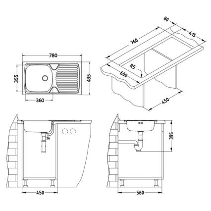 ALVEUS 1136534 - Кухонная мойка BASIC 78x43,5 см нержавеющая сталь/сатин, малый слив
