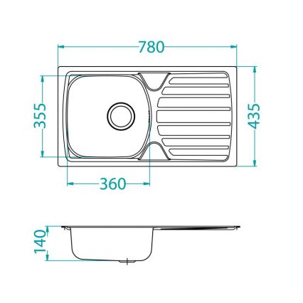 ALVEUS 1136539 - Кухонна мийка BASIC 78x43,5 см нержавіюча сталь/сатин, великий зливний отвір