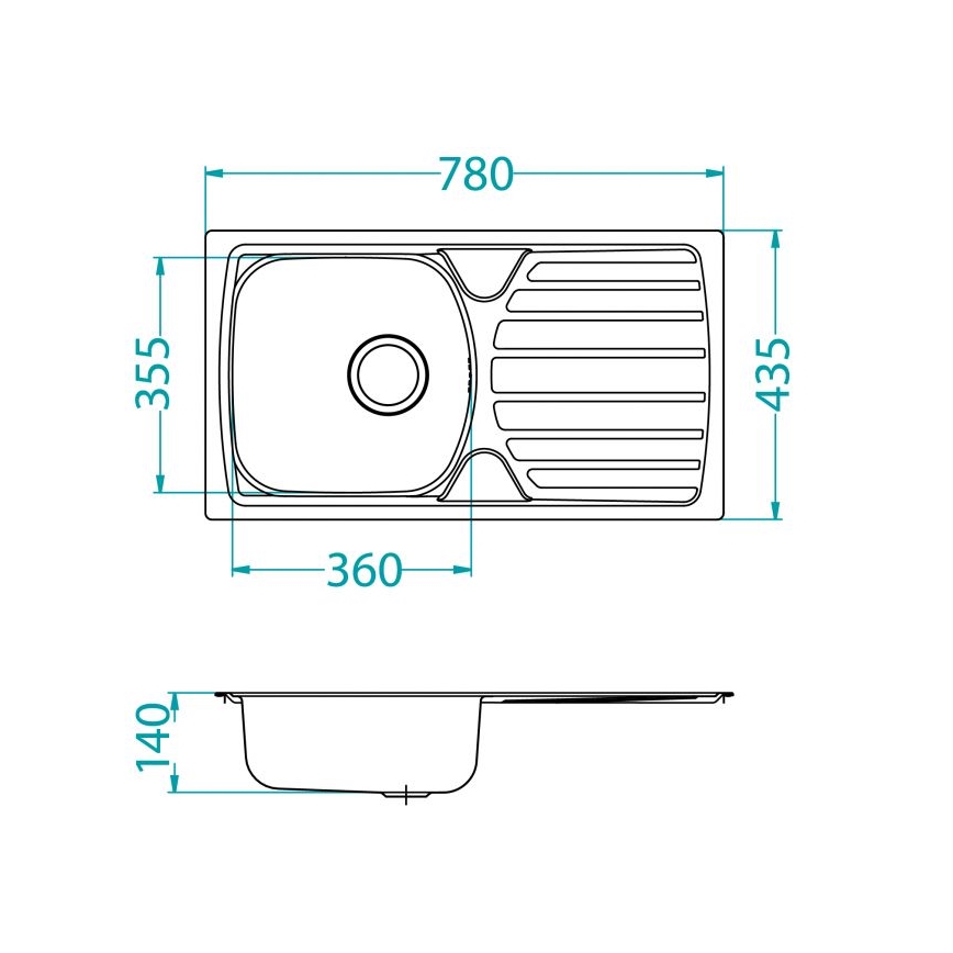 ALVEUS 1136539 - Кухонна мийка BASIC 78x43,5 см нержавіюча сталь/сатин, великий зливний отвір
