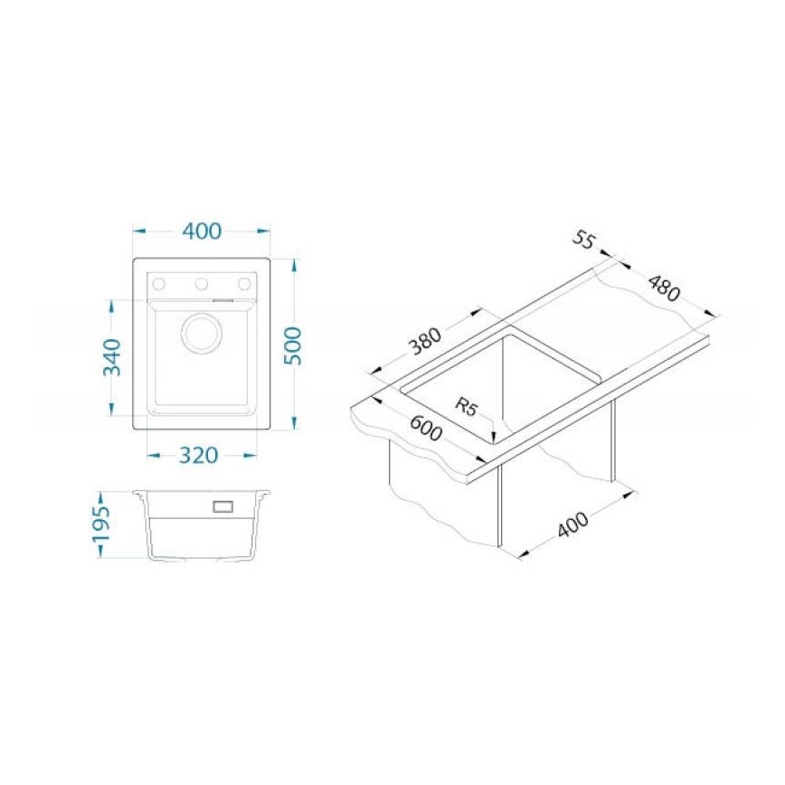 ALVEUS 1139079 - Кухонна мийка ATROX 50x40 см граніт/білий