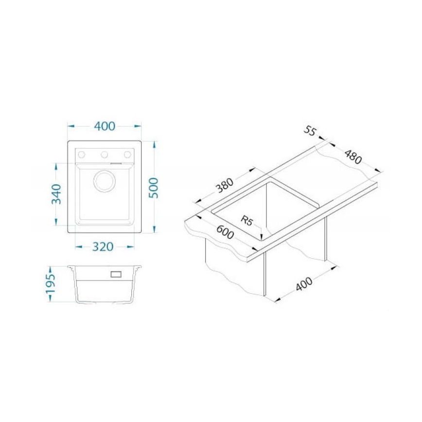 ALVEUS 1139769 - Кухонная раковина ATROX 50x40 см гранит/бежевый