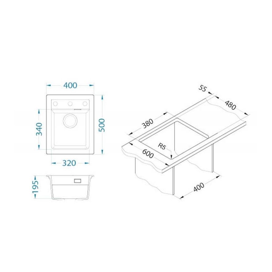 ALVEUS 1139771 - Кухонная раковина ATROX 50x40 см гранит/черный