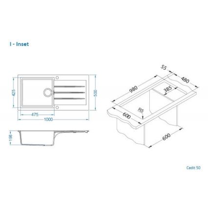 ALVEUS 1140594 - Кухонная раковина CADIT 100x50 см гранит/белый