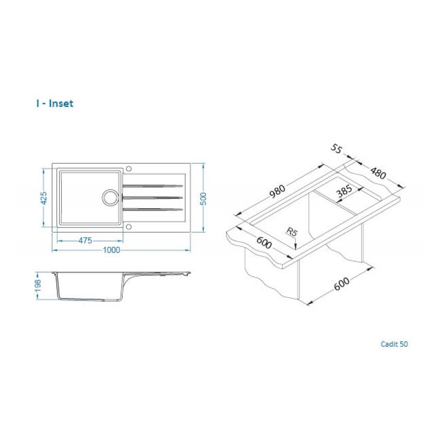 ALVEUS 1140594 - Кухонная раковина CADIT 100x50 см гранит/белый