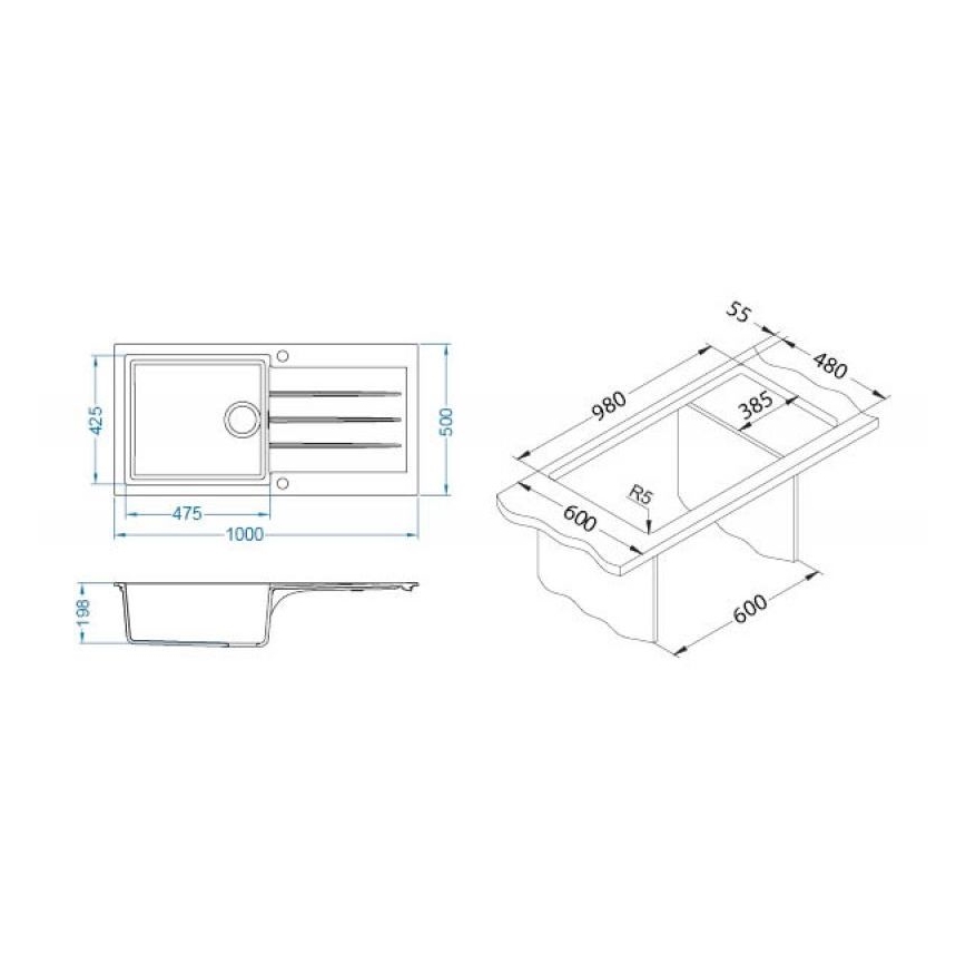 ALVEUS 1140598 - Кухонная раковина CADIT 100x50 см гранит/черный