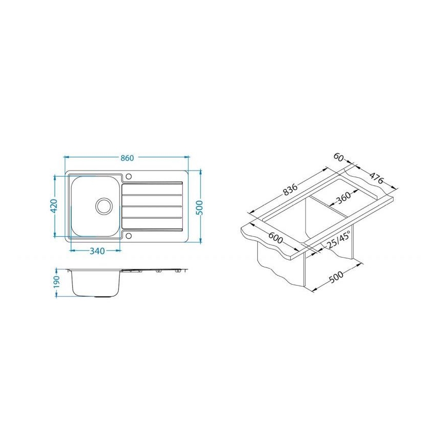 ALVEUS 1144640 - Кухонная раковина LINE 86x50 см матовая сталь/сатин, без эксцентрика
