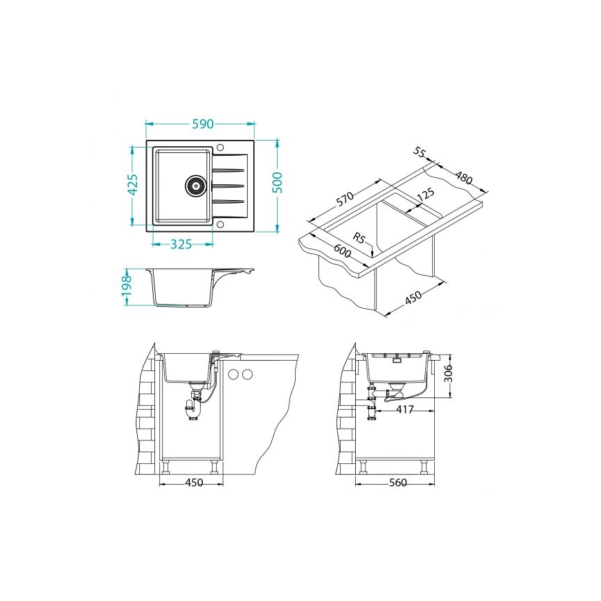 ALVEUS 1148158 - Кухонна мийка CADIT 59x50 см граніт/чорний