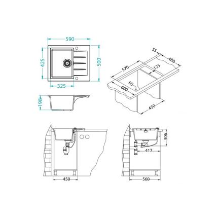 ALVEUS 1148158 - Кухонная раковина CADIT 59x50 см гранит/черный