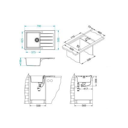ALVEUS 1148159 - Кухонная раковина CADIT 79x50 см гранит/черный