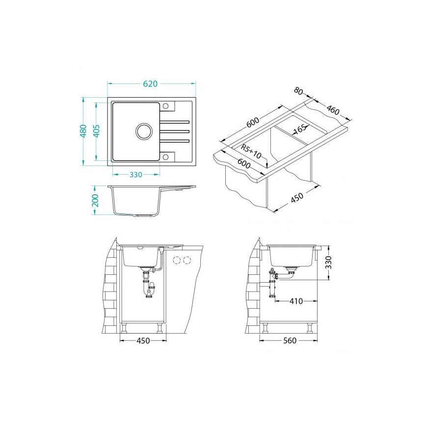 ALVEUS 1149080 - Кухонная раковина INTERMEZZO 62x48 см гранит/черный