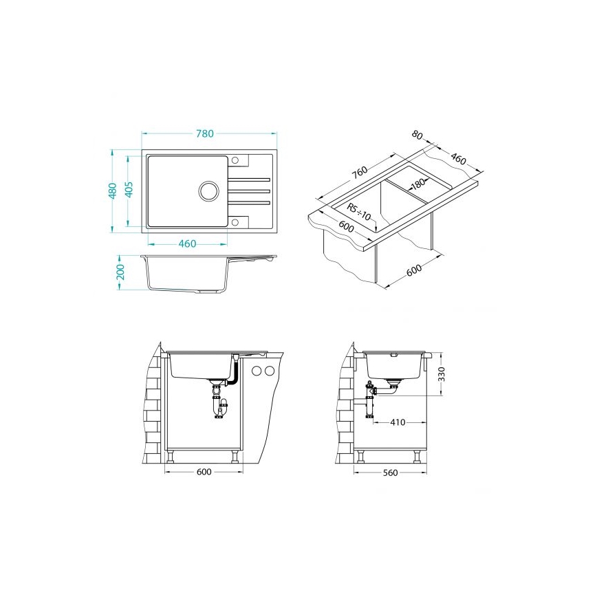 ALVEUS 1149117 - Кухонная раковина INTERMEZZO 78x48 см гранит/черный