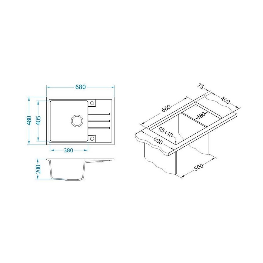 ALVEUS 1149126 - Кухонная раковина INTERMEZZO 68x48 см гранит/черный