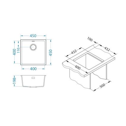 ALVEUS 1150044 - Кухонна мийка OMNI 45x45 cm граніт/білий