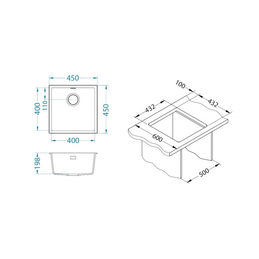 ALVEUS 1150048 - Кухонна мийка OMNI 45x45 см граніт/чорний