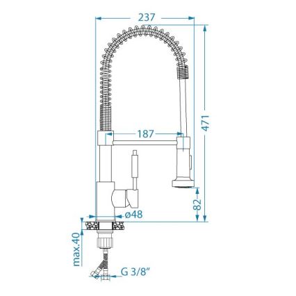 ALVEUS 1150887 - Змішувач для мийки з гнучким виливом та душем URBAN 47,1 см чорний