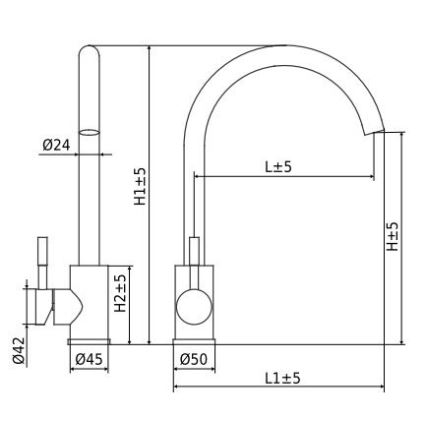 ALVEUS ES3508A - Смеситель для мойки VIOLA 36,7 см матовая сталь