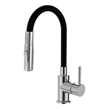 ALVEUS KI112111 - Смеситель для мойки с гибким изливом и распылителем BEA 47 см блестящий хром/черный