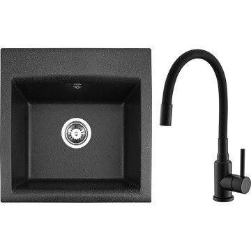 ALVEUS SETA23193 - Кухонна мийка ATROX 50 × 50 см + змішувач для мийки з гнучким виливом MINTAS 34 см граніт/матова чорна