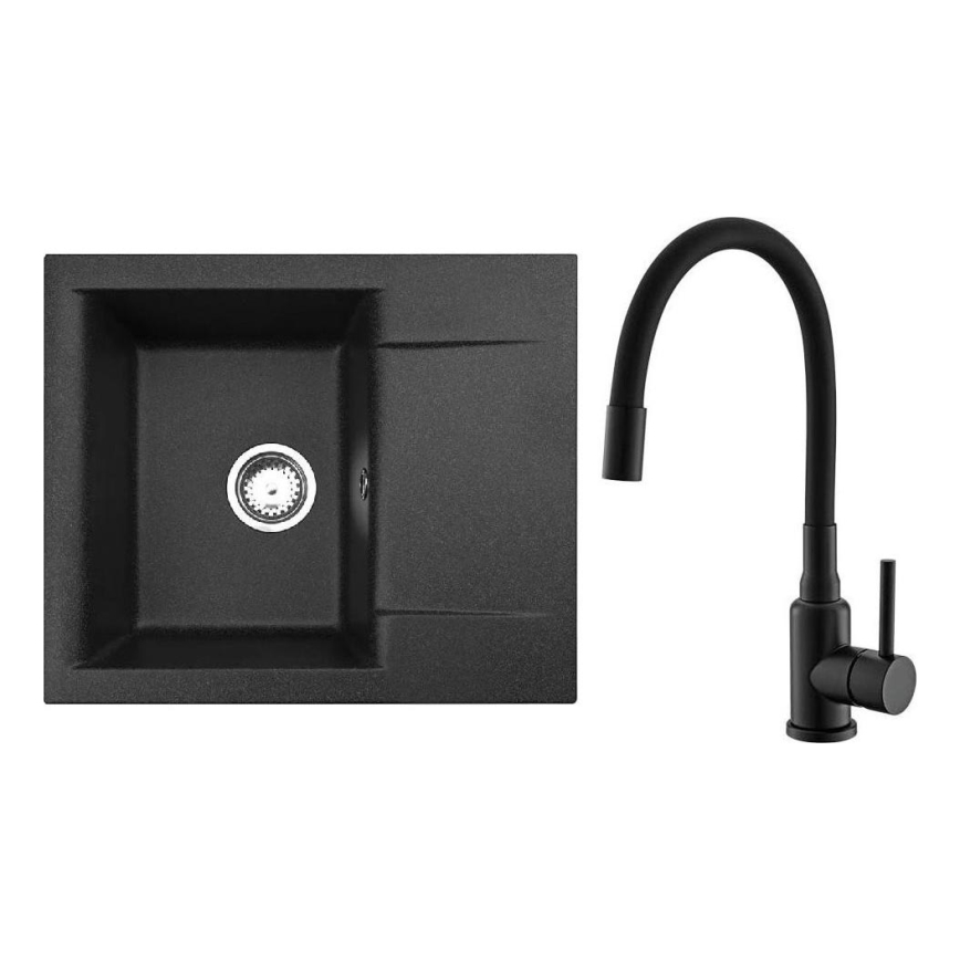 ALVEUS SETA23197 - Кухонная мойка CADIT 59x50 см + смеситель с гибким изливом MINTAS 34 см гранит/матовая черная