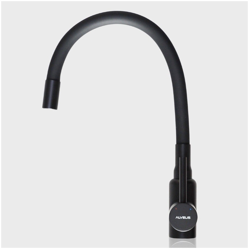 ALVEUS SETA23228 - Кухонна мийка ATROX 59x50 см + кухонний змішувач з гнучким виливом MINTAS 34 см граніт/матова чорна