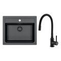 ALVEUS SETA23228 - Кухонная мойка ATROX 59x50 см + смеситель с гибким изливом MINTAS 34 см гранит/матовый черный
