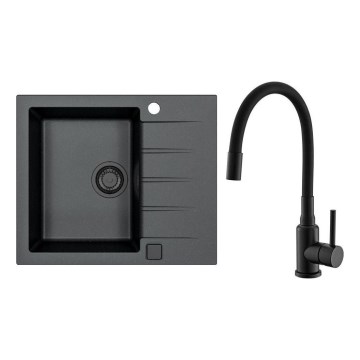 ALVEUS SETA23230 - Кухонная мойка CADIT 59x50 см + смеситель с гибким изливом MINTAS 34 см гранит/матовый черный
