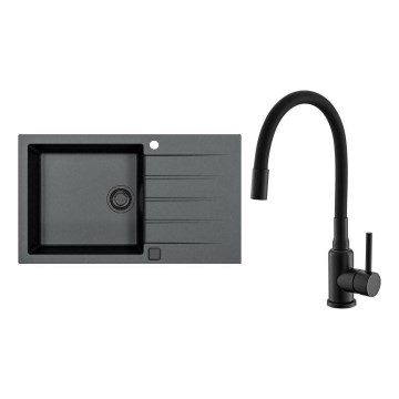 ALVEUS SETA23232 - Kuchyňský dřez CADIT 86x50 cm + dřezová baterie s flexibilním ramínkem MINTAS 34 cm granit/matná černá