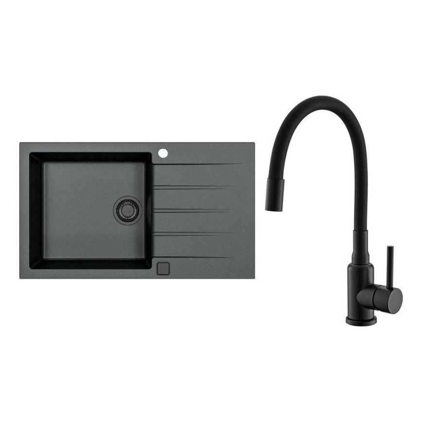 ALVEUS SETA23232 - Kuchyňský dřez CADIT 86x50 cm + dřezová baterie s flexibilním ramínkem MINTAS 34 cm granit/matná černá